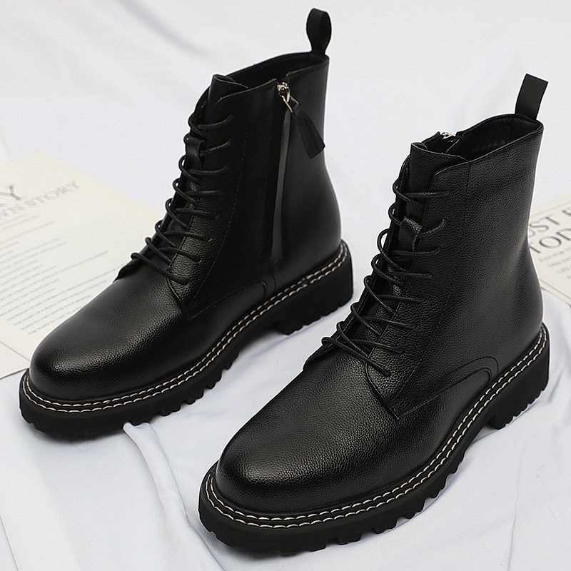 2021 autumn men's round toe British men's leather boots side zipper Martin boots wear-resistant low-heel men's shoes factory direct sales